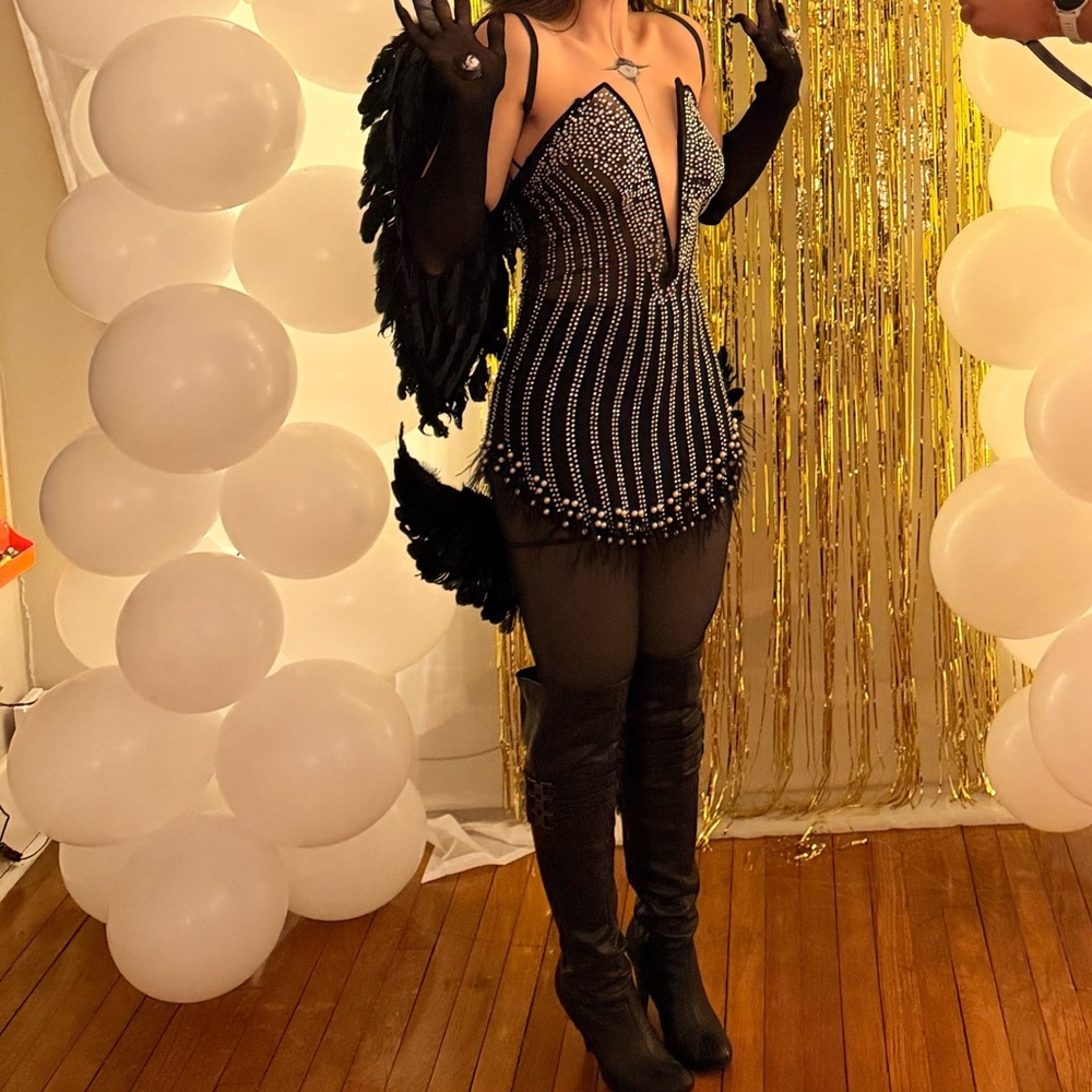 Fashion Nova Black Mesh Corset dress with Rhinestones